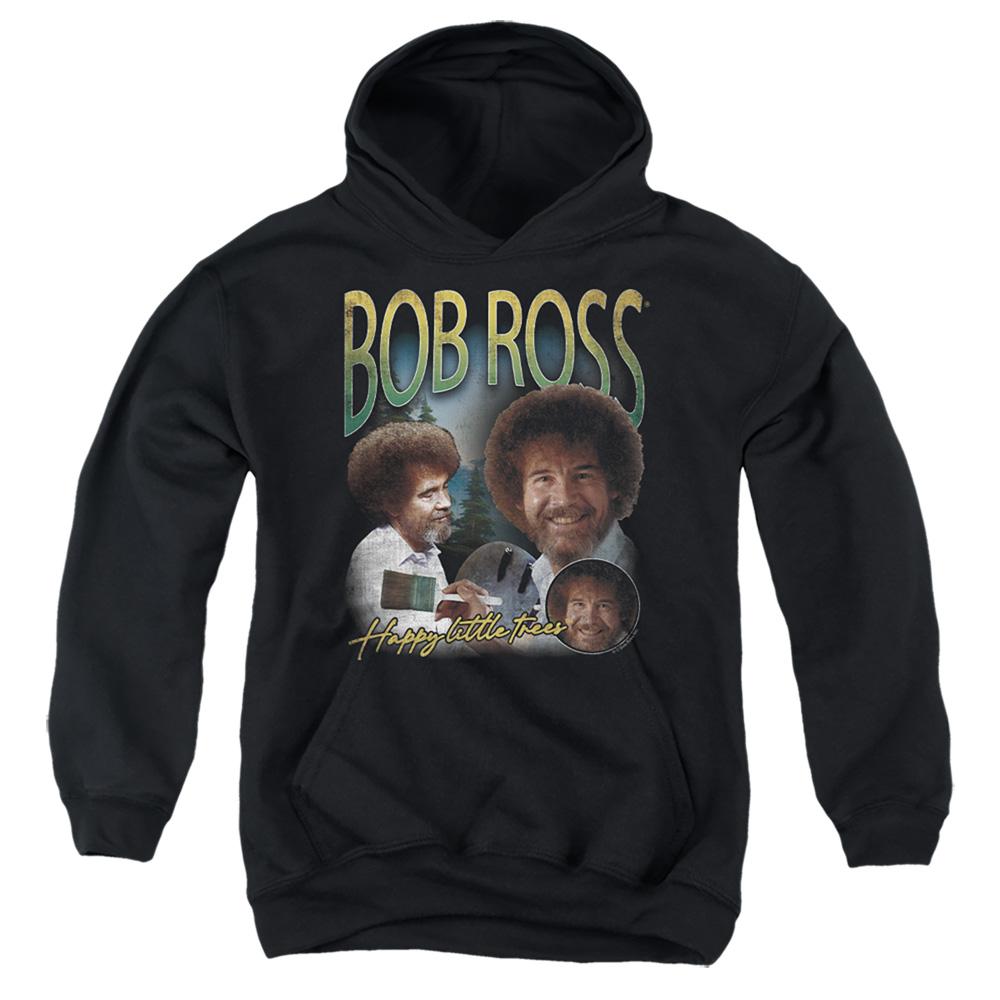 Black - Front - Bob Ross Childrens-Kids Homage Hoodie