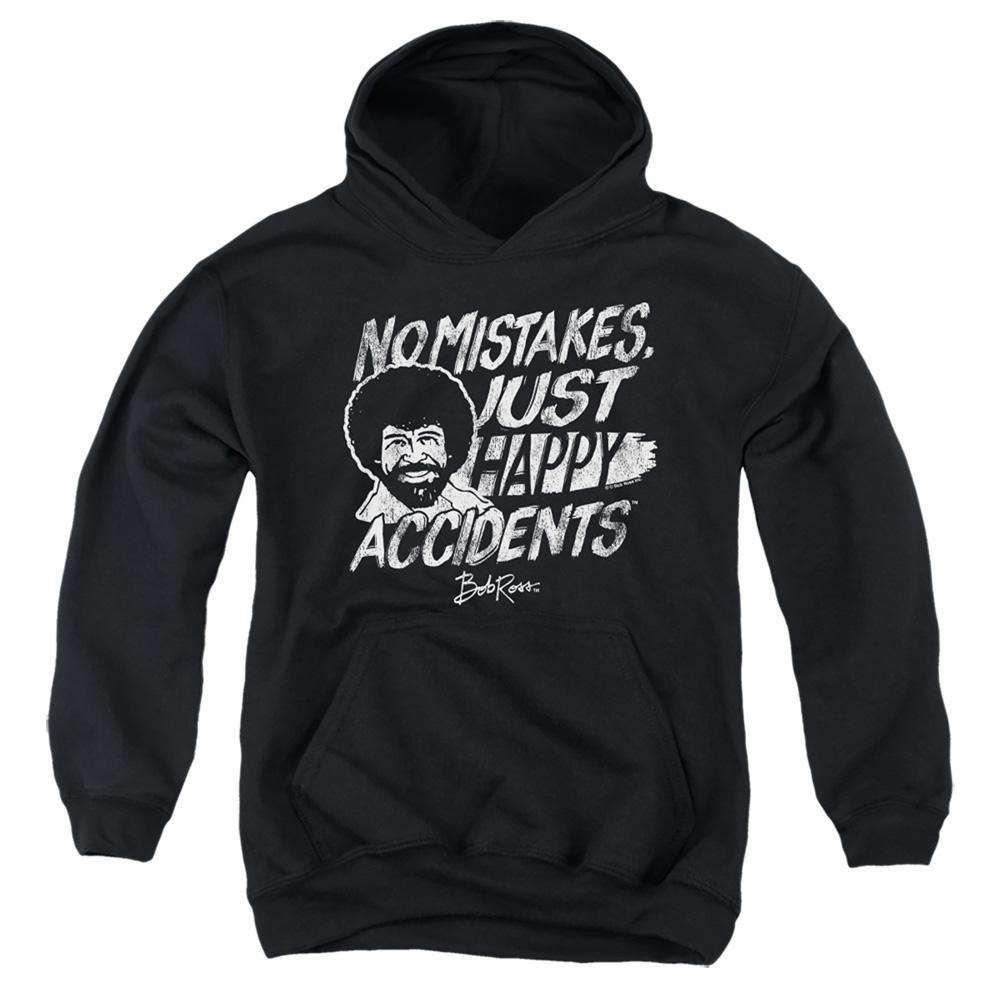 Black - Front - Bob Ross Childrens-Kids Happy Accidents Hoodie