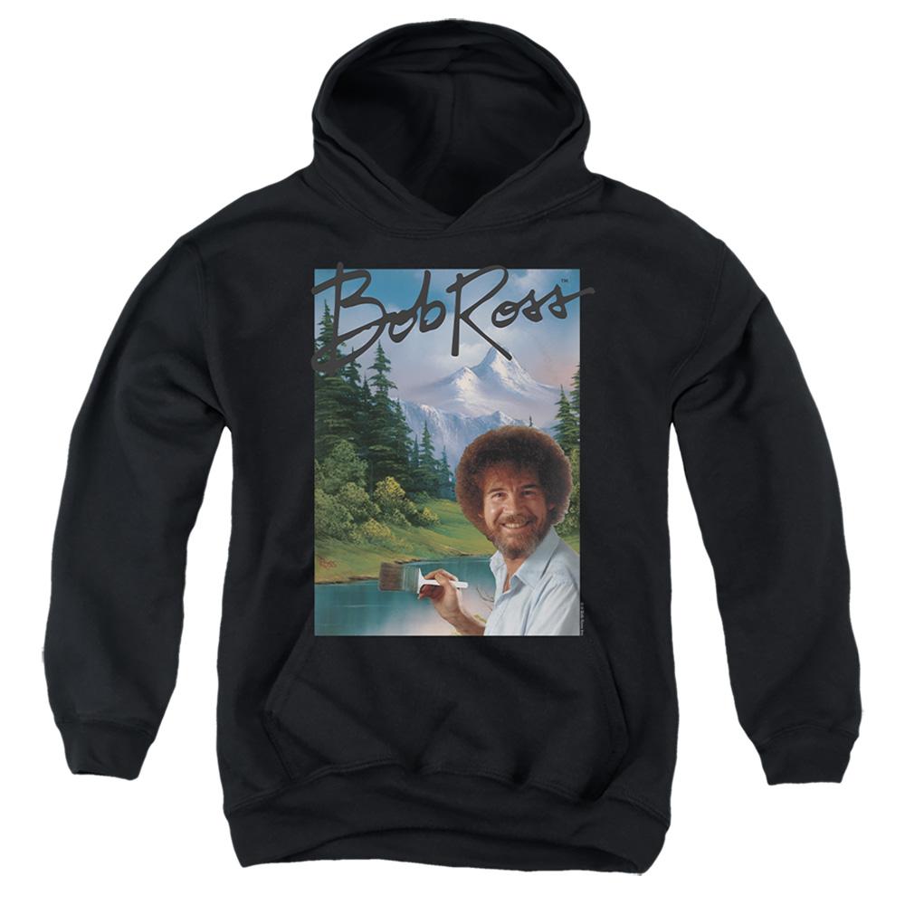 Black - Front - Bob Ross Childrens-Kids Mountain Painter Hoodie