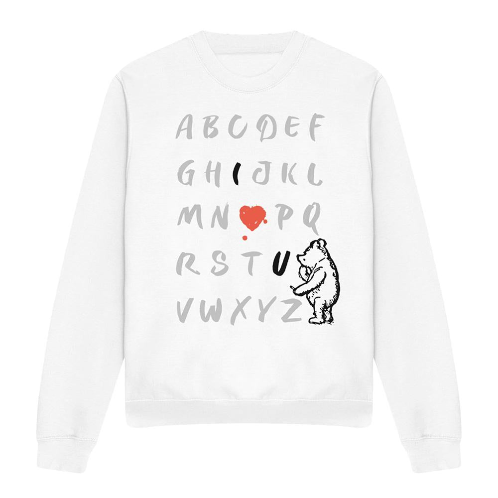 White - Front - Winnie the Pooh Unisex Adult Classic Alphabet Sweatshirt
