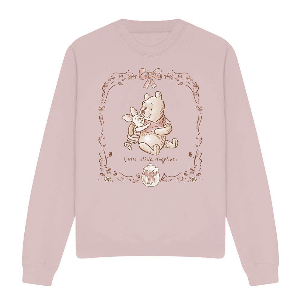 Pink - Front - Winnie the Pooh Unisex Adult Let´s Stick Together Piglet Bow Sweatshirt