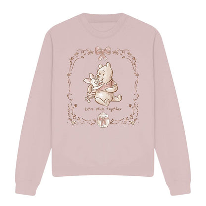 Pink - Front - Winnie the Pooh Unisex Adult Let´s Stick Together Piglet Bow Sweatshirt