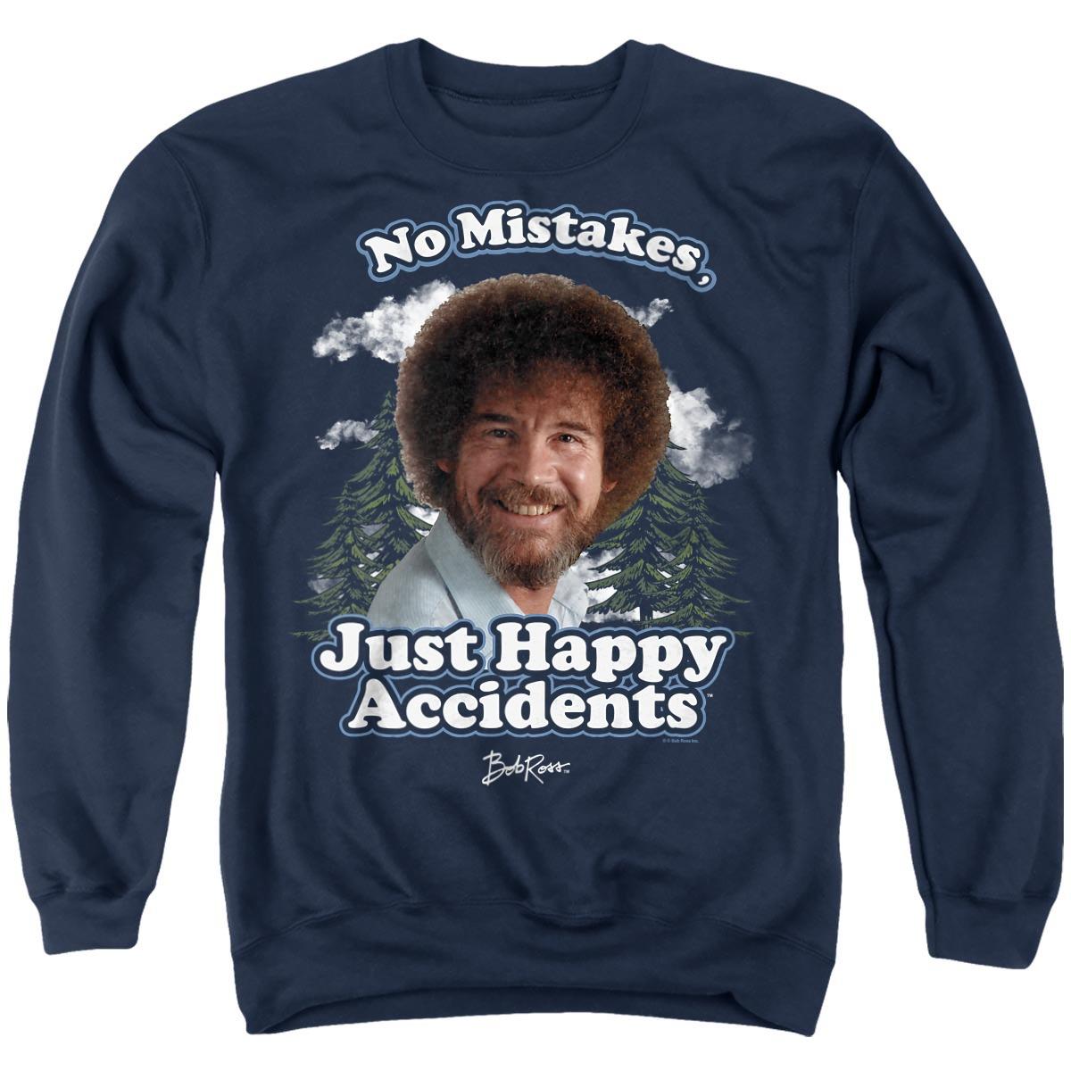 Navy - Front - Bob Ross Unisex Adult Just Happy Accidents Clouds Sweatshirt