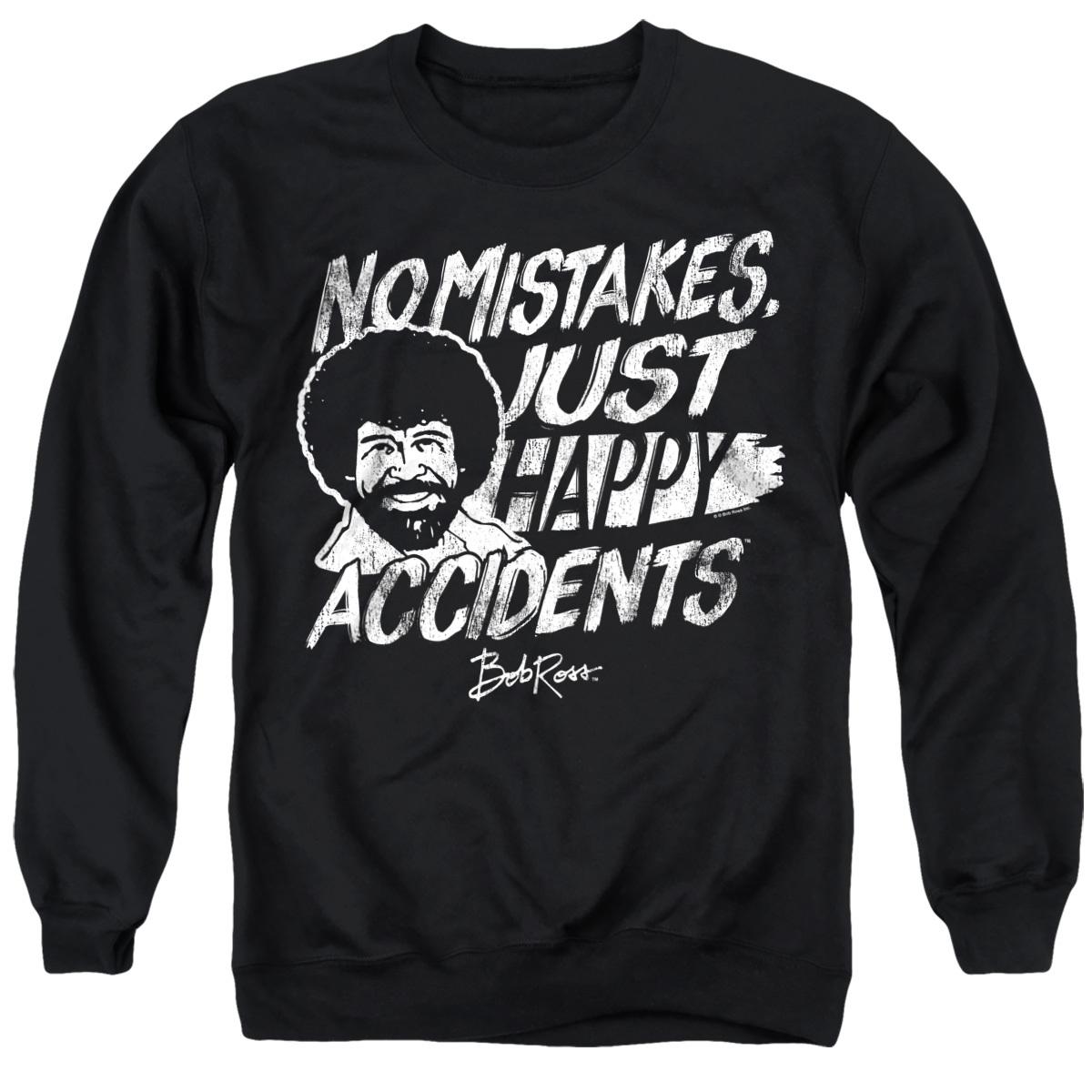 Black - Front - Bob Ross Unisex Adult Happy Accidents Sweatshirt