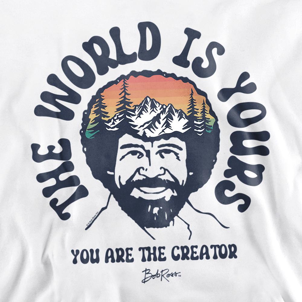 White - Side - Bob Ross Unisex Adult The World Is Yours Sweatshirt