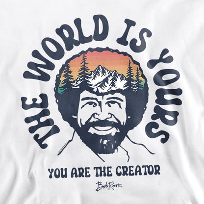 White - Side - Bob Ross Unisex Adult The World Is Yours Sweatshirt