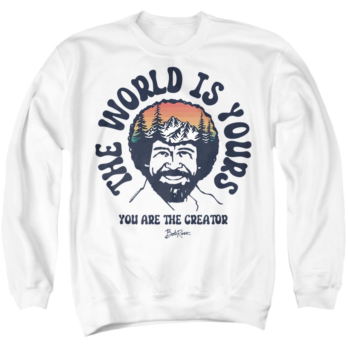 White - Front - Bob Ross Unisex Adult The World Is Yours Sweatshirt