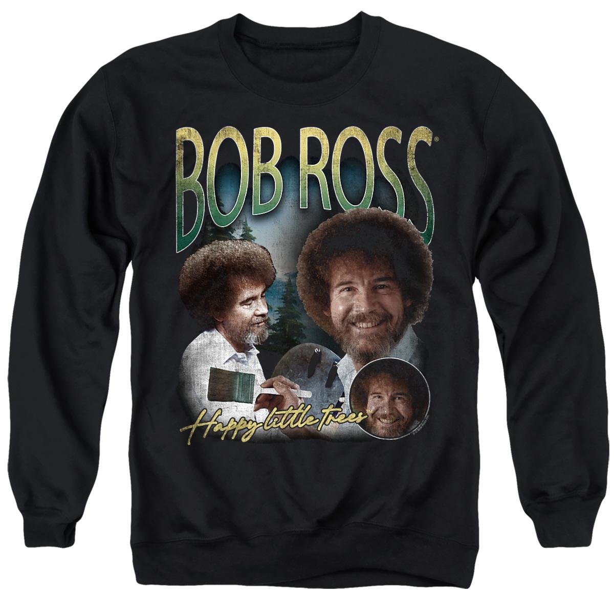 Black - Front - Bob Ross Unisex Adult Happy Little Trees Homage Sweatshirt