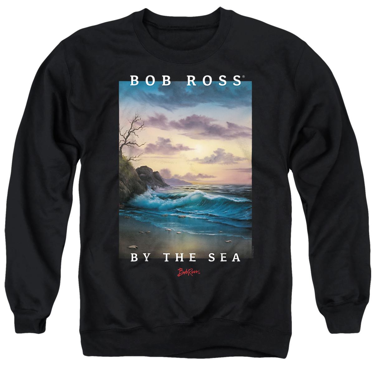 Black - Front - Bob Ross Unisex Adult By The Sea Sweatshirt