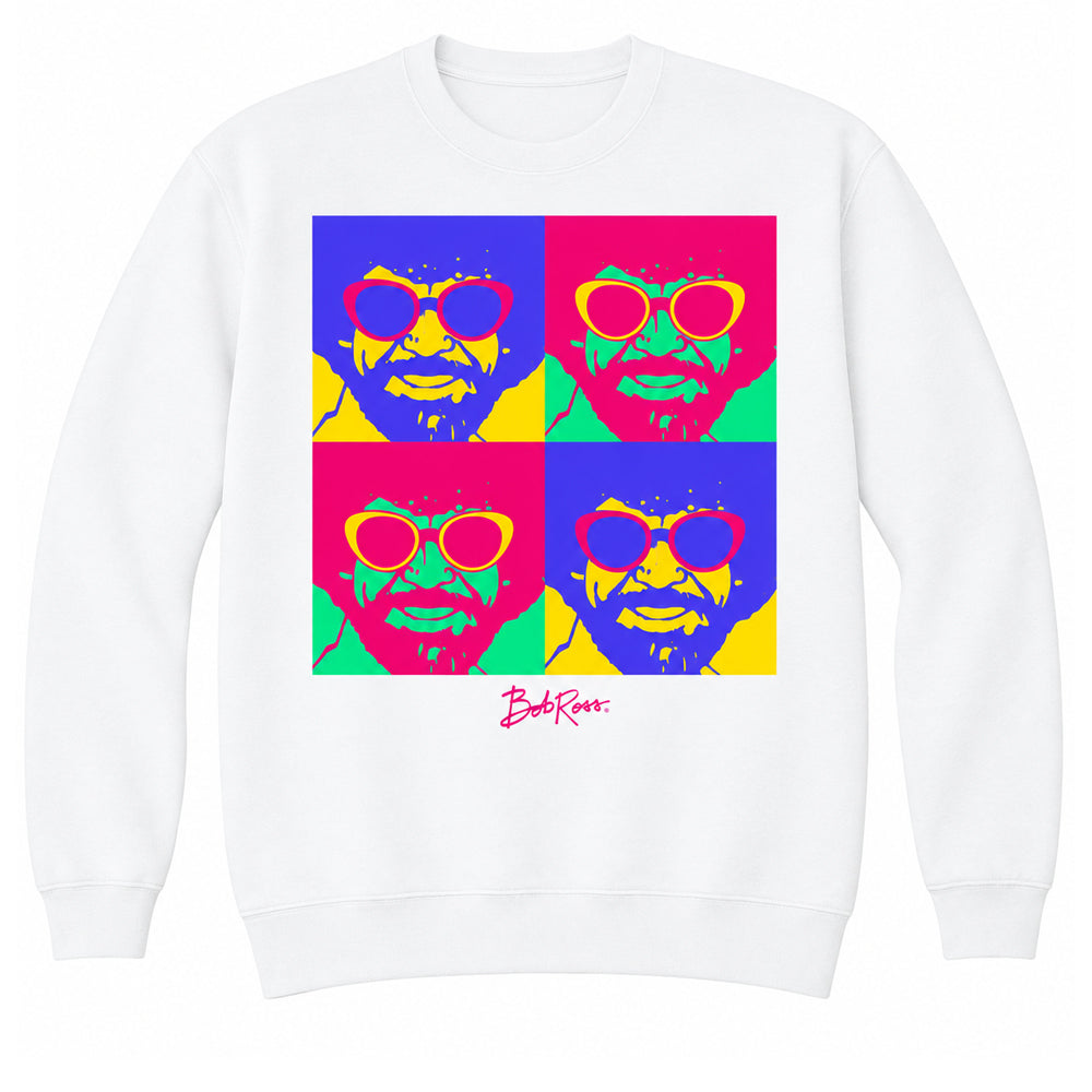 White - Front - Bob Ross Unisex Adult Pop Art Sweatshirt