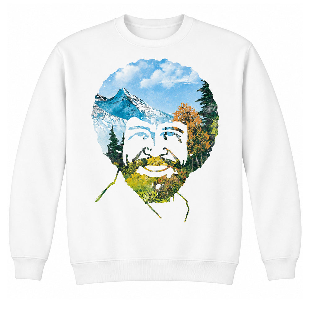 White - Front - Bob Ross Unisex Adult Valley Hair Sweatshirt