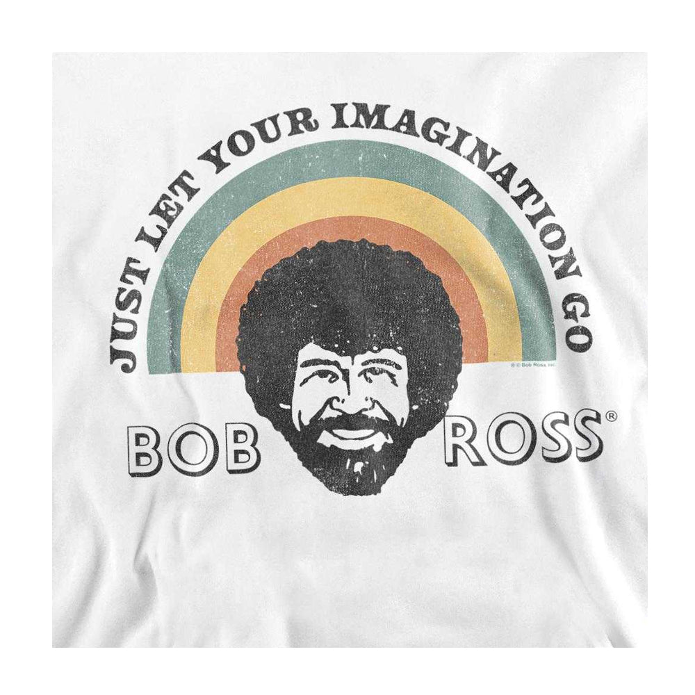 White - Side - Bob Ross Unisex Adult Just Let Your Imagination Go Rainbow Sweatshirt