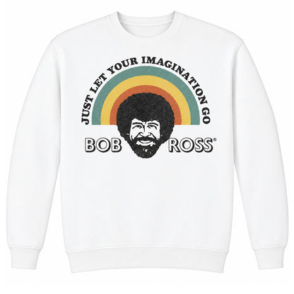 White - Front - Bob Ross Unisex Adult Just Let Your Imagination Go Rainbow Sweatshirt