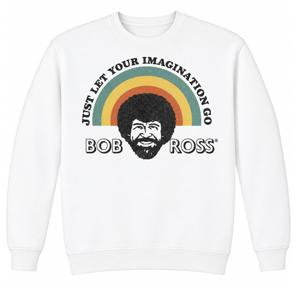 White - Front - Bob Ross Unisex Adult Just Let Your Imagination Go Rainbow Sweatshirt