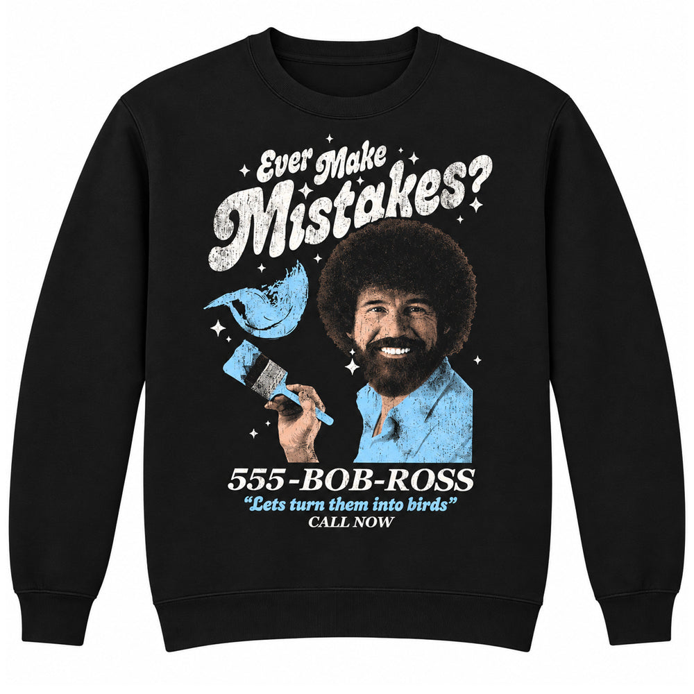 Black - Front - Bob Ross Unisex Adult Ever Make Mistakes? Sweatshirt