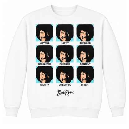 White - Front - Bob Ross Unisex Adult Many Faces Pop Art Sweatshirt
