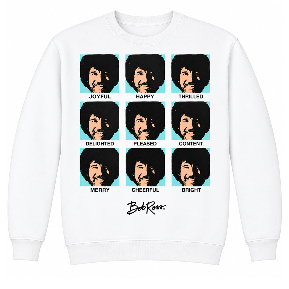 White - Front - Bob Ross Unisex Adult Many Faces Pop Art Sweatshirt