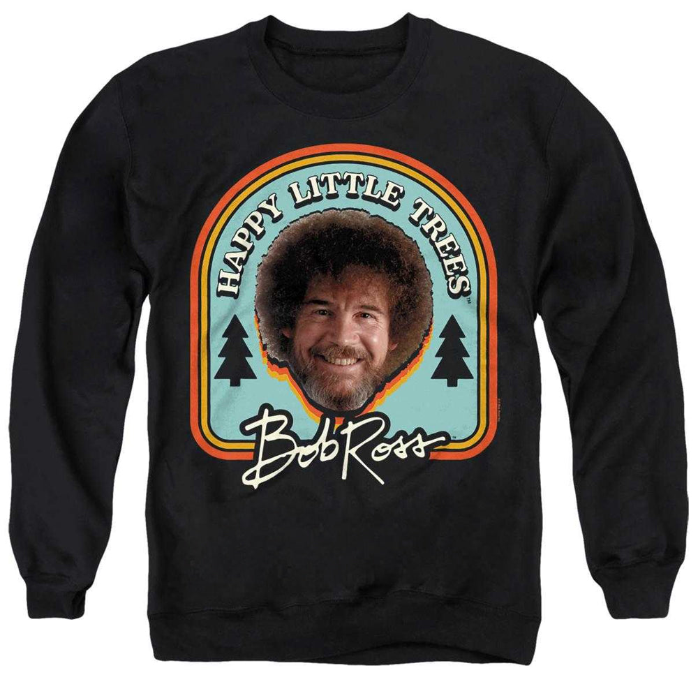 Black - Front - Bob Ross Unisex Adult Happy Little Trees Badge Sweatshirt