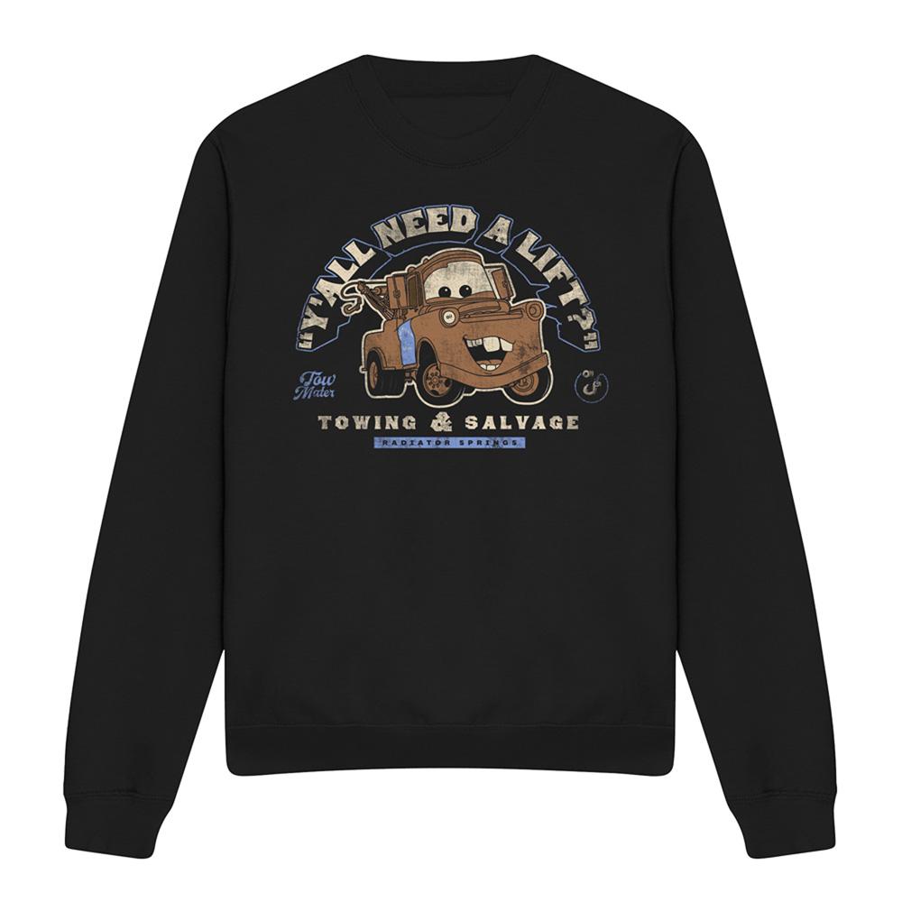 Black - Front - Cars Unisex Adult Tow Mater Retro Sweatshirt
