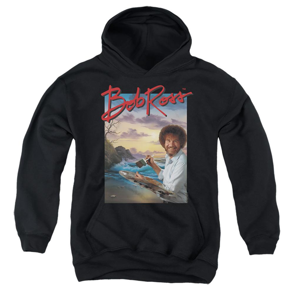 Black - Front - Bob Ross Childrens-Kids Ocean Painter Pullover Hoodie