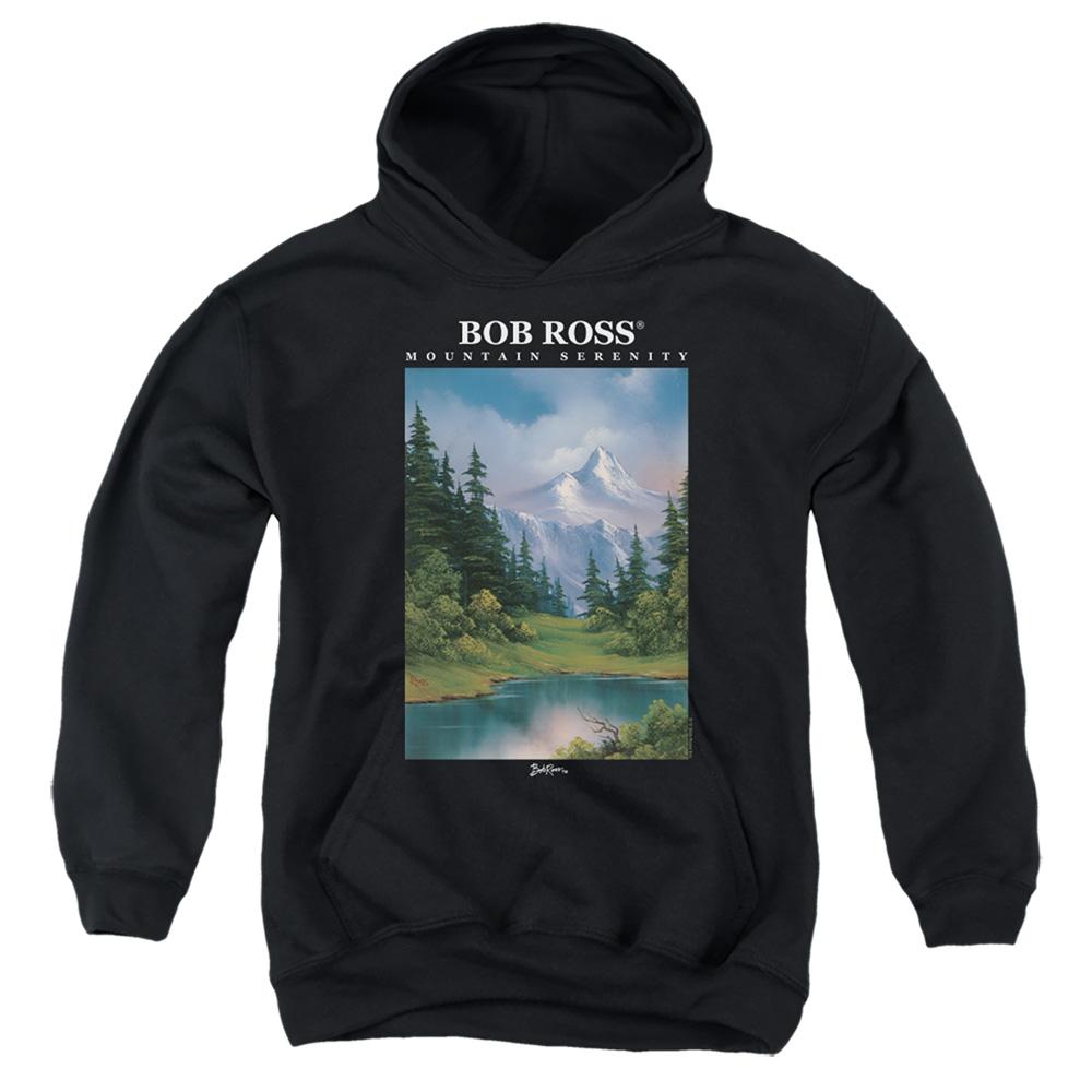 Black - Front - Bob Ross Childrens-Kids Mountain Serenity Pullover Hoodie