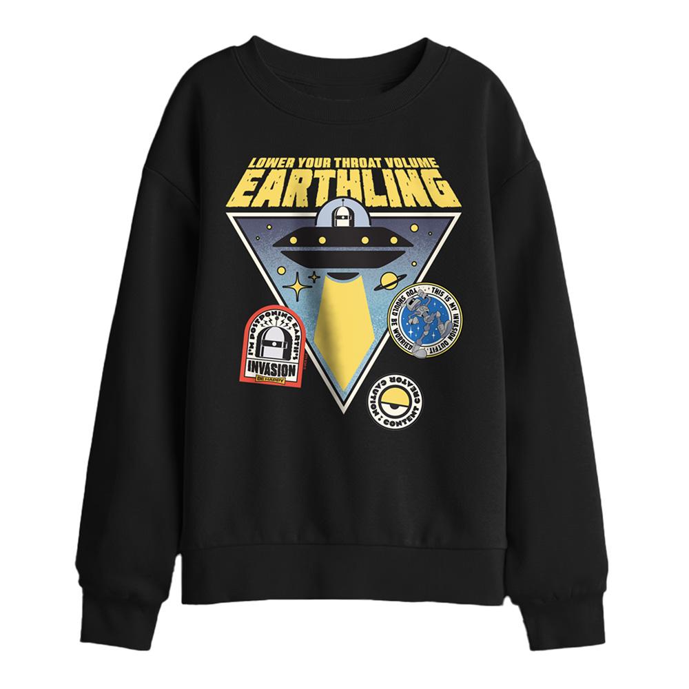 Black - Front - Minions And Monsters Childrens-Kids Dort Earthling Badge Sweatshirt