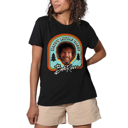 Black - Lifestyle - Bob Ross Womens-Ladies Happy Little Trees Badge Regular T-Shirt