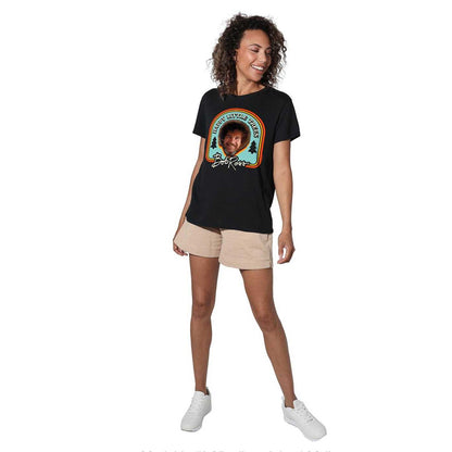 Black - Pack Shot - Bob Ross Womens-Ladies Happy Little Trees Badge Regular T-Shirt