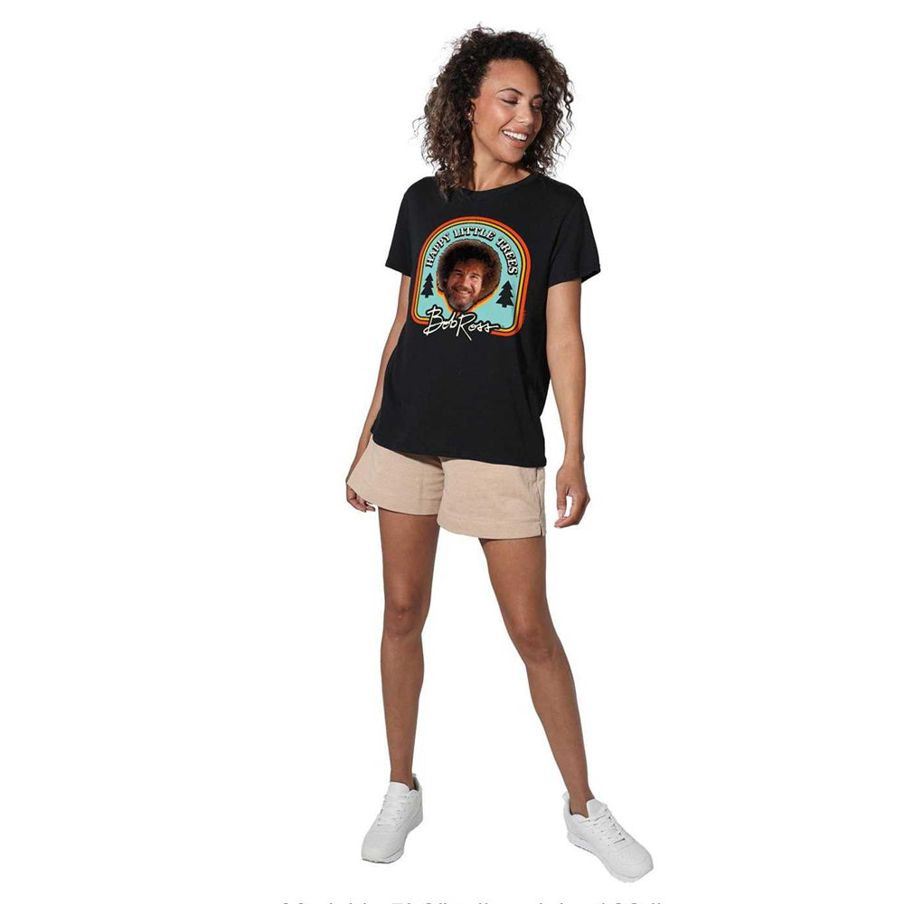 Black - Pack Shot - Bob Ross Womens-Ladies Happy Little Trees Badge Regular T-Shirt