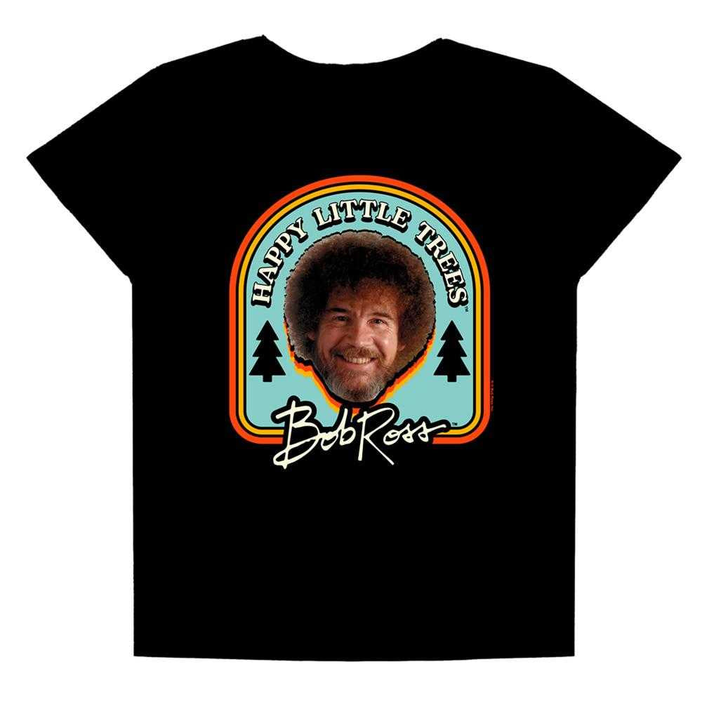 Black - Front - Bob Ross Womens-Ladies Happy Little Trees Badge Regular T-Shirt