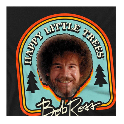 Black - Side - Bob Ross Childrens-Kids Happy Little Trees Badge T-Shirt