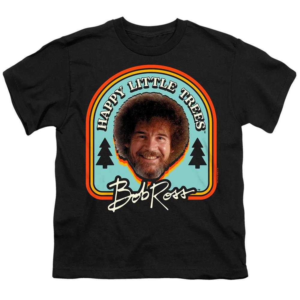 Black - Front - Bob Ross Childrens-Kids Happy Little Trees Badge T-Shirt