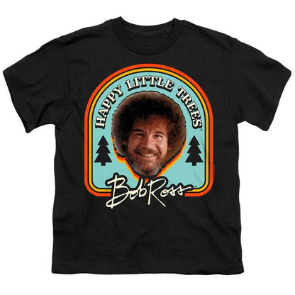 Black - Front - Bob Ross Childrens-Kids Happy Little Trees Badge T-Shirt