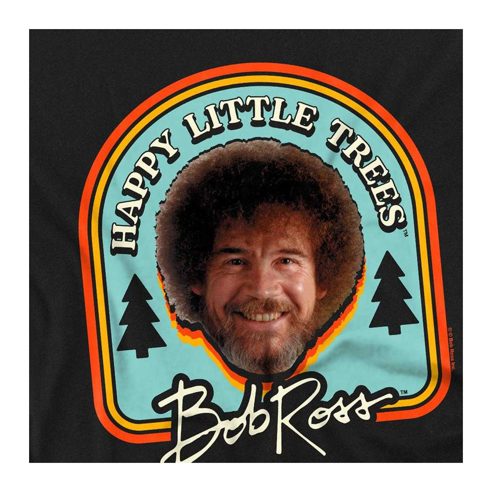 Black - Side - Bob Ross Womens-Ladies Happy Little Trees Badge Fitted T-Shirt
