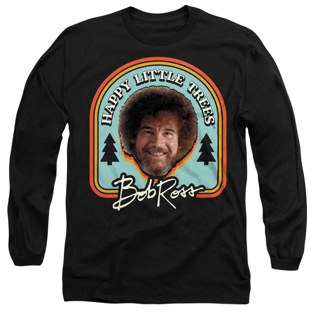 Black - Front - Bob Ross Unisex Adult Happy Little Trees Badge Long-Sleeved T-Shirt
