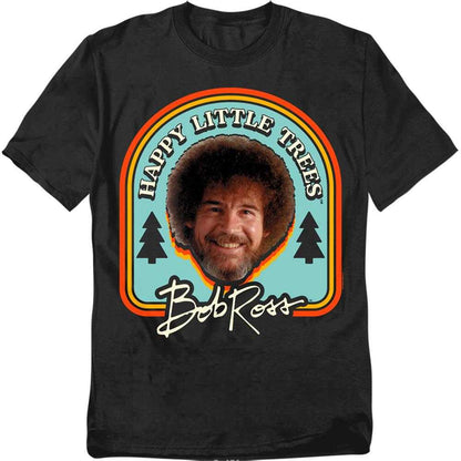 Black - Front - Bob Ross Unisex Adult Happy Little Trees Badge T-Shirt
