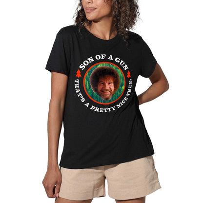 Black - Lifestyle - Bob Ross Womens-Ladies Son Of A Gun Regular T-Shirt