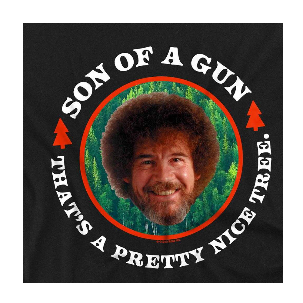 Black - Side - Bob Ross Womens-Ladies Son Of A Gun Fitted T-Shirt