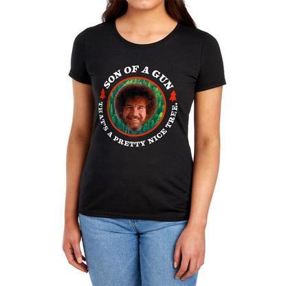 Black - Lifestyle - Bob Ross Womens-Ladies Son Of A Gun Fitted T-Shirt
