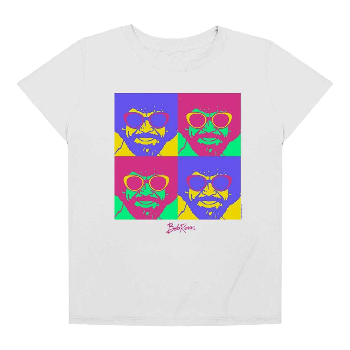 White - Front - Bob Ross Womens-Ladies Pop Art T-Shirt
