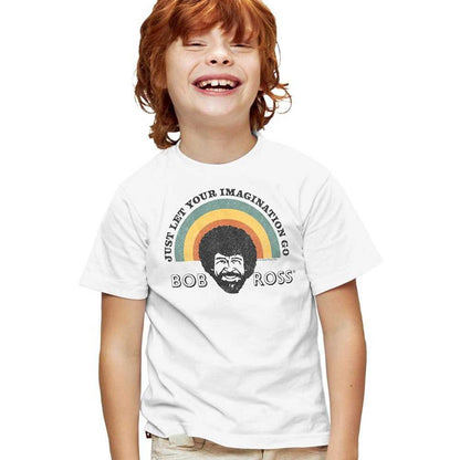 White - Side - Bob Ross Childrens-Kids Just Let Your Imagination Go Rainbow T-Shirt