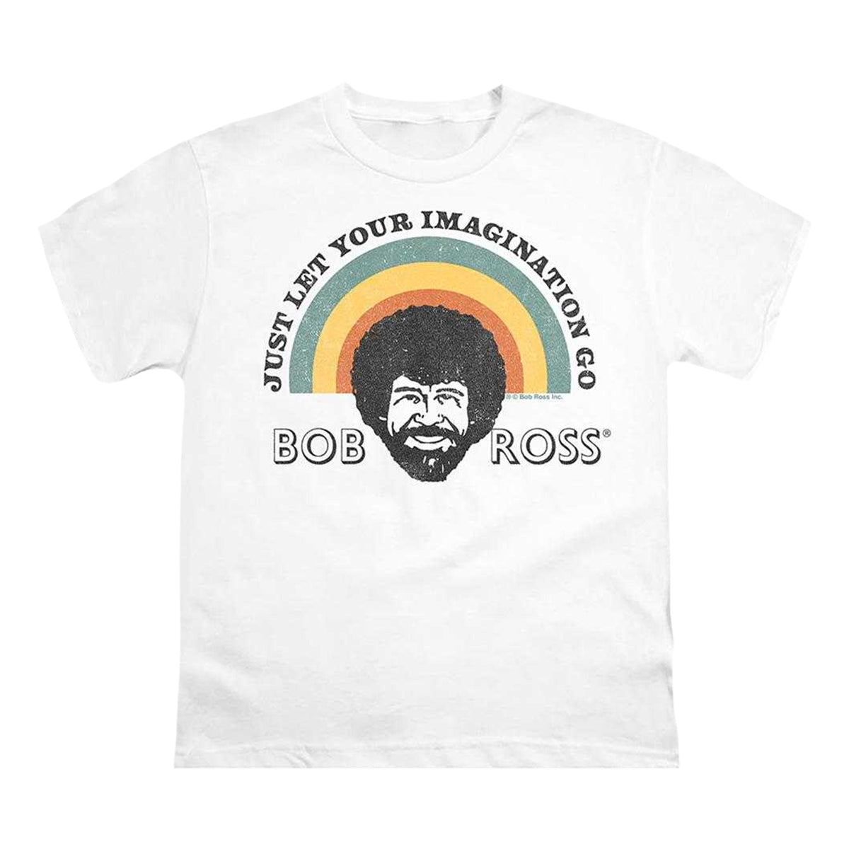 White - Front - Bob Ross Childrens-Kids Just Let Your Imagination Go Rainbow T-Shirt