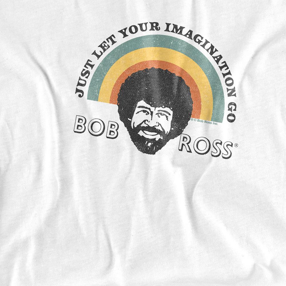 White - Side - Bob Ross Womens-Ladies Just Let Your Imagination Go Rainbow Fitted T-Shirt