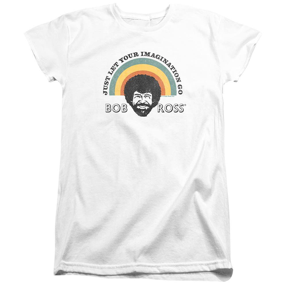 White - Front - Bob Ross Womens-Ladies Just Let Your Imagination Go Rainbow Fitted T-Shirt