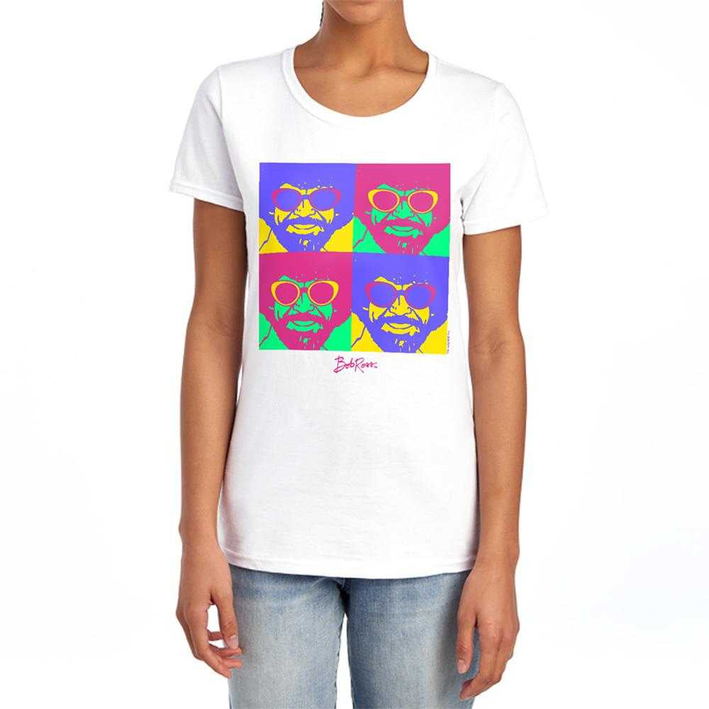 White - Lifestyle - Bob Ross Womens-Ladies Pop Art Fitted T-Shirt