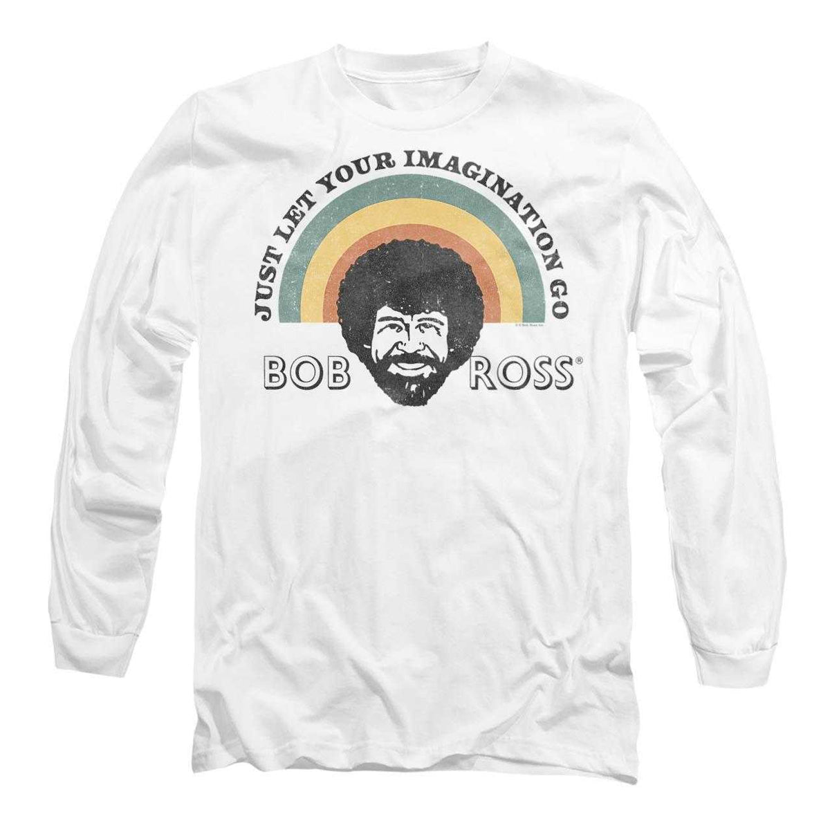 White - Front - Bob Ross Unisex Adult Just Let Your Imagination Go Rainbow Long-Sleeved T-Shirt