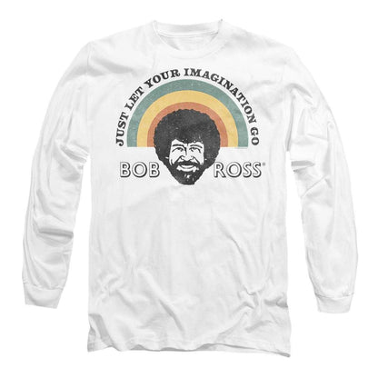 White - Front - Bob Ross Unisex Adult Just Let Your Imagination Go Rainbow Long-Sleeved T-Shirt