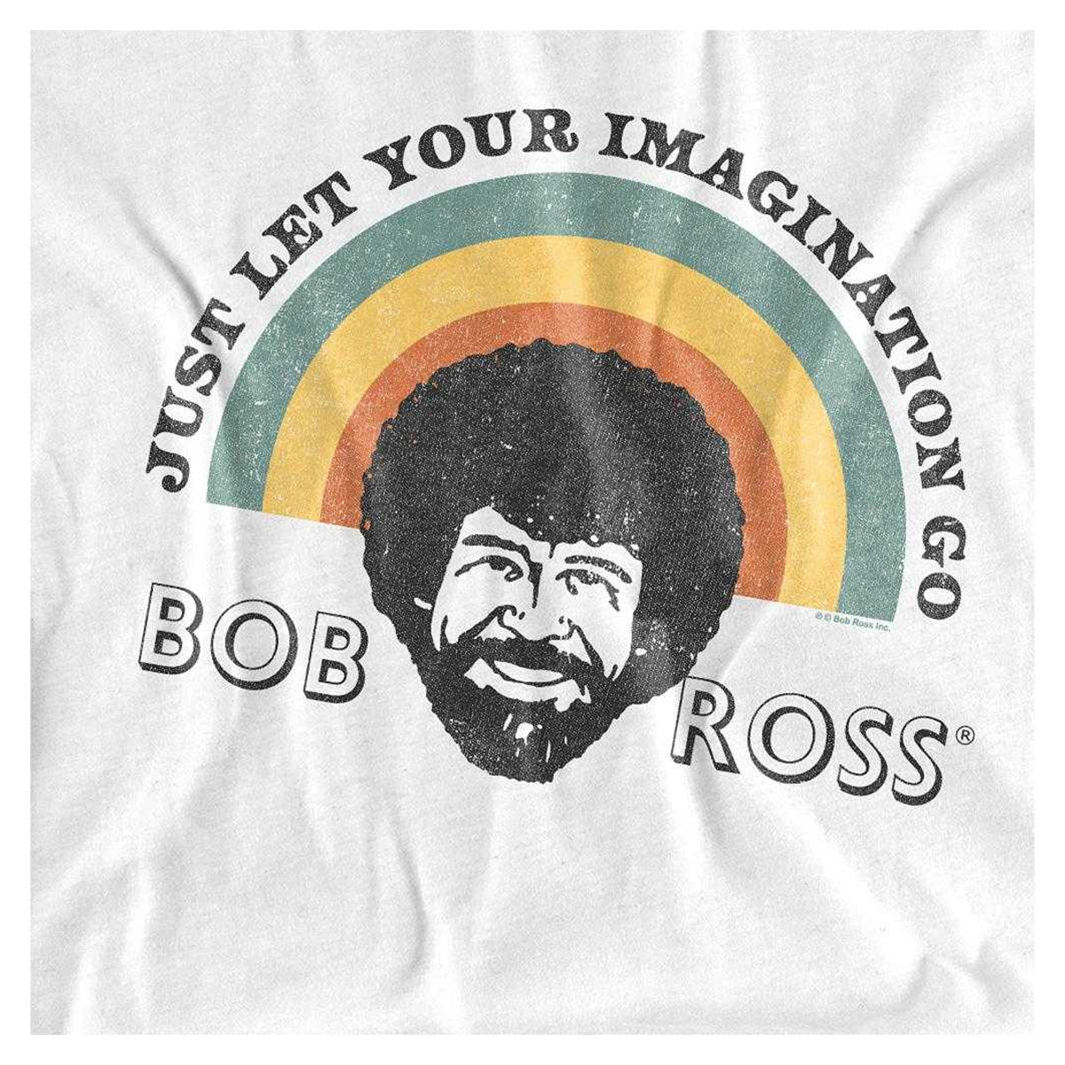 White - Side - Bob Ross Unisex Adult Just Let Your Imagination Go Rainbow T-Shirt