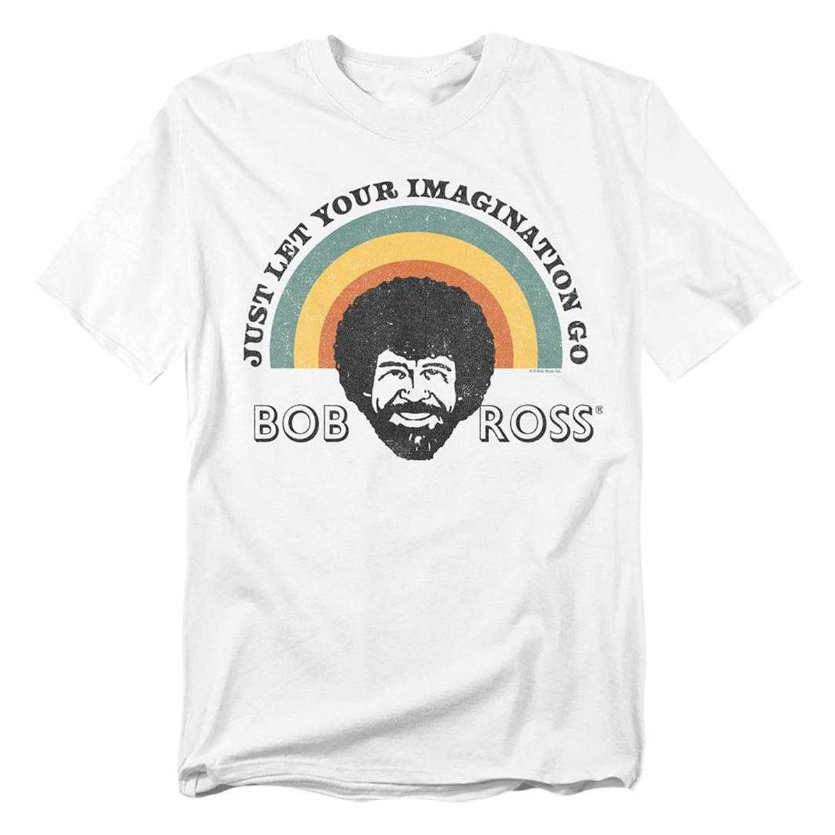 White - Front - Bob Ross Unisex Adult Just Let Your Imagination Go Rainbow T-Shirt