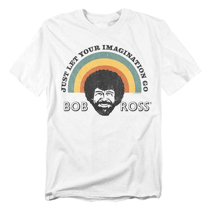 White - Front - Bob Ross Unisex Adult Just Let Your Imagination Go Rainbow T-Shirt